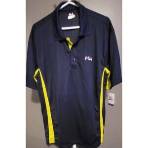 Fila Sport Men Performance Golf Polo Shirt Navy Blue W Neon Green Side Panel XXL